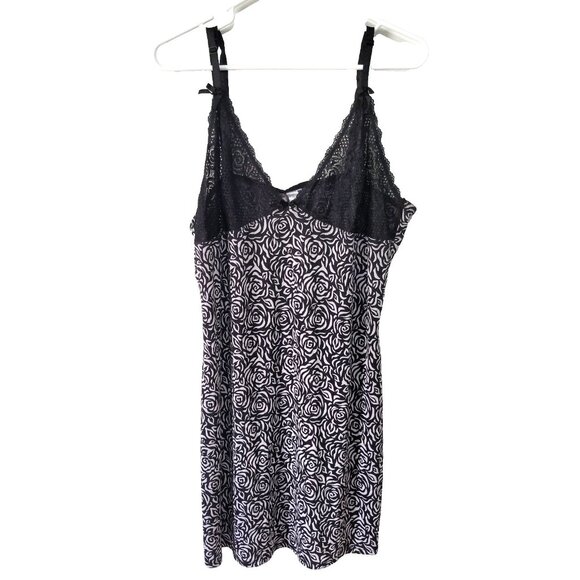 Body Form Nightgown 1X Plus Size Women Sexy Black Roses Floral Lace Cups - Picture 1 of 5